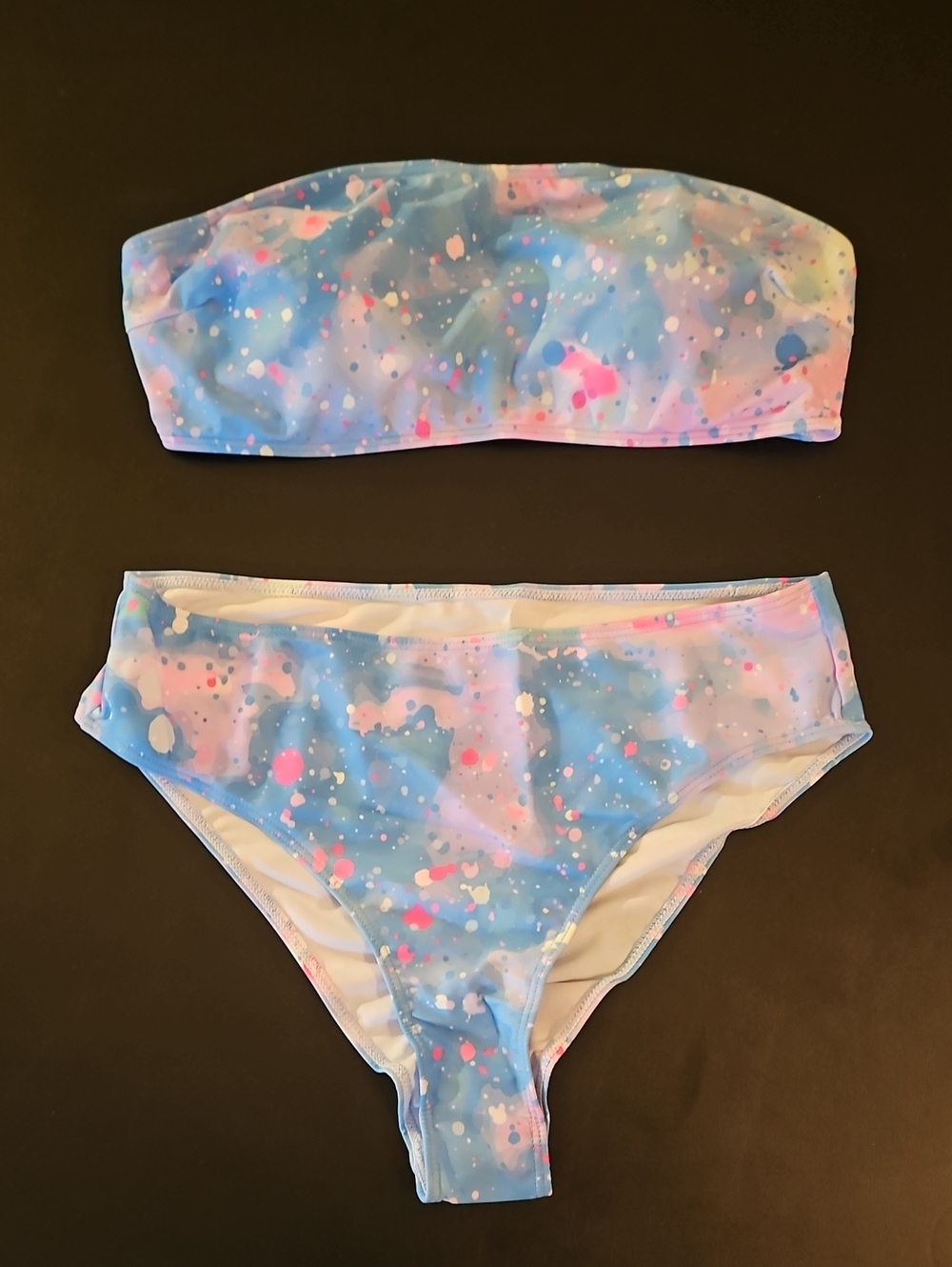 Pastel Splash Bandeau Bikini Set - Blue & Pink